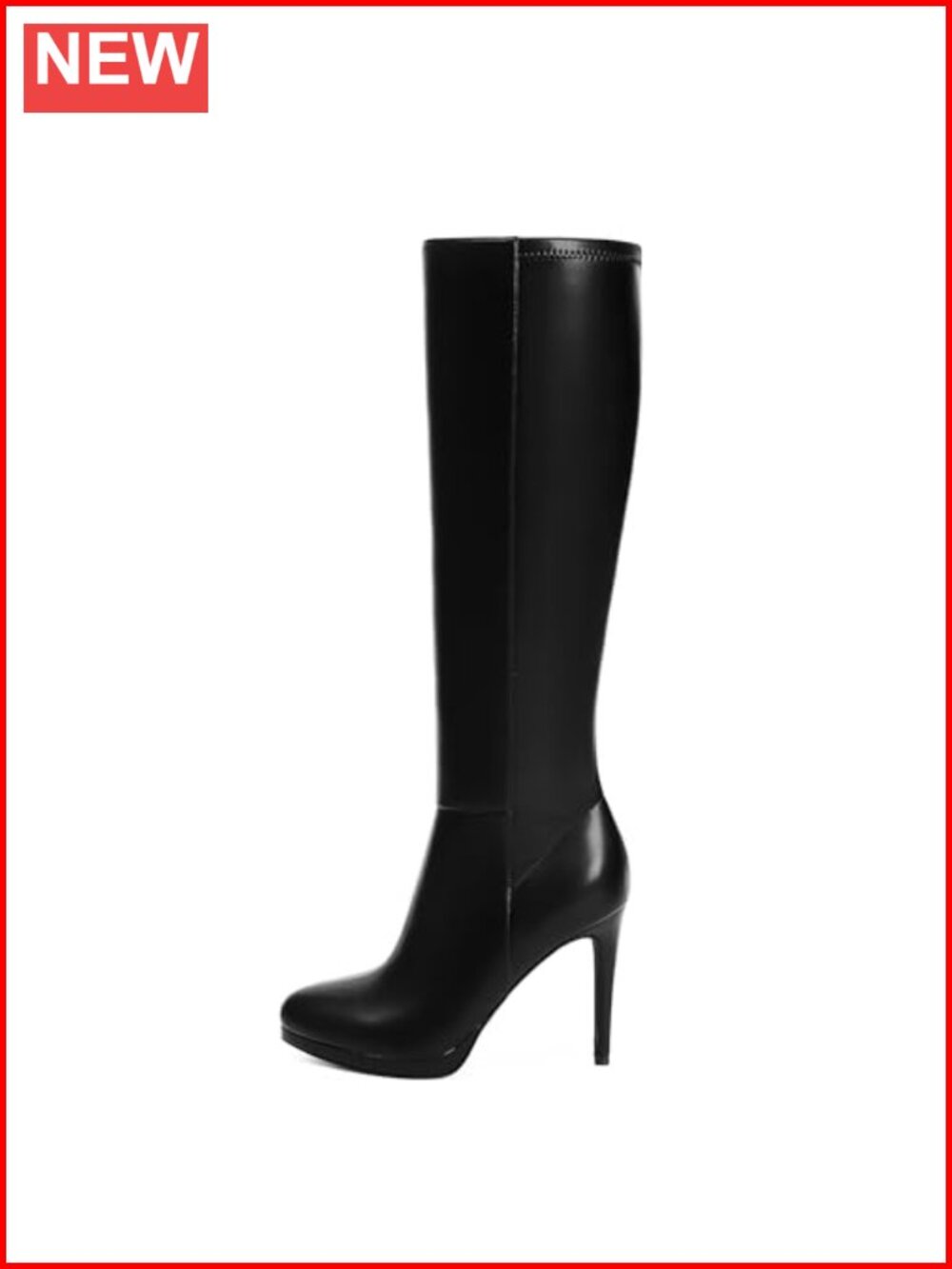 Knee High Platform Boots Women Round Toe Stiletto Heel Faux Leather